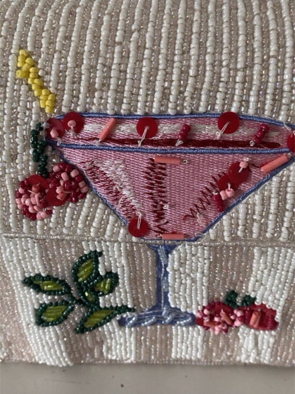 Handcrafted in India Strawberry Margarita Martini Beaded Bag W/Charm Viral‎ NEW - Picture 2 of 16